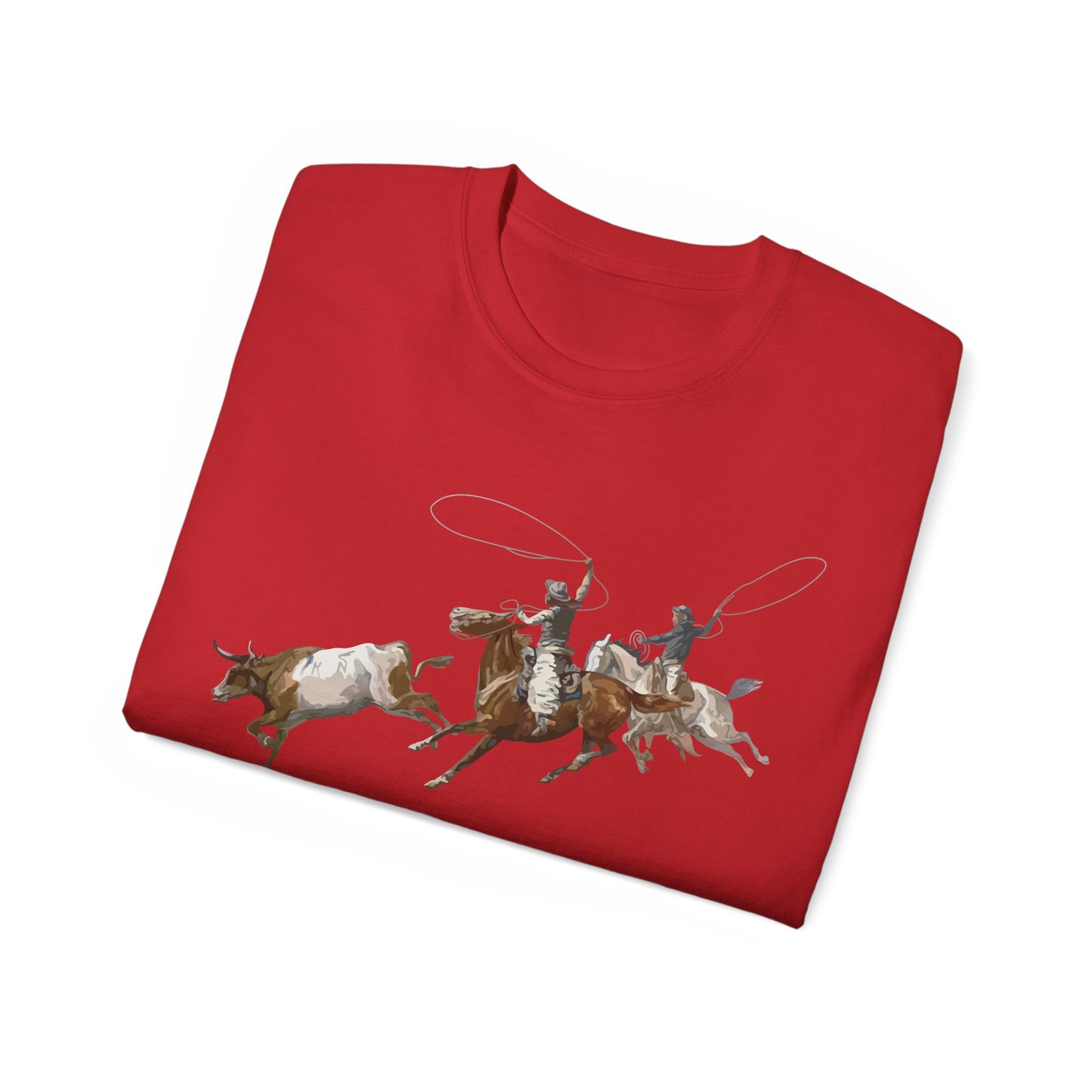 Unisex Ultra Cotton Tee - 2 Cowboys Roping 1 Longhorn X 300