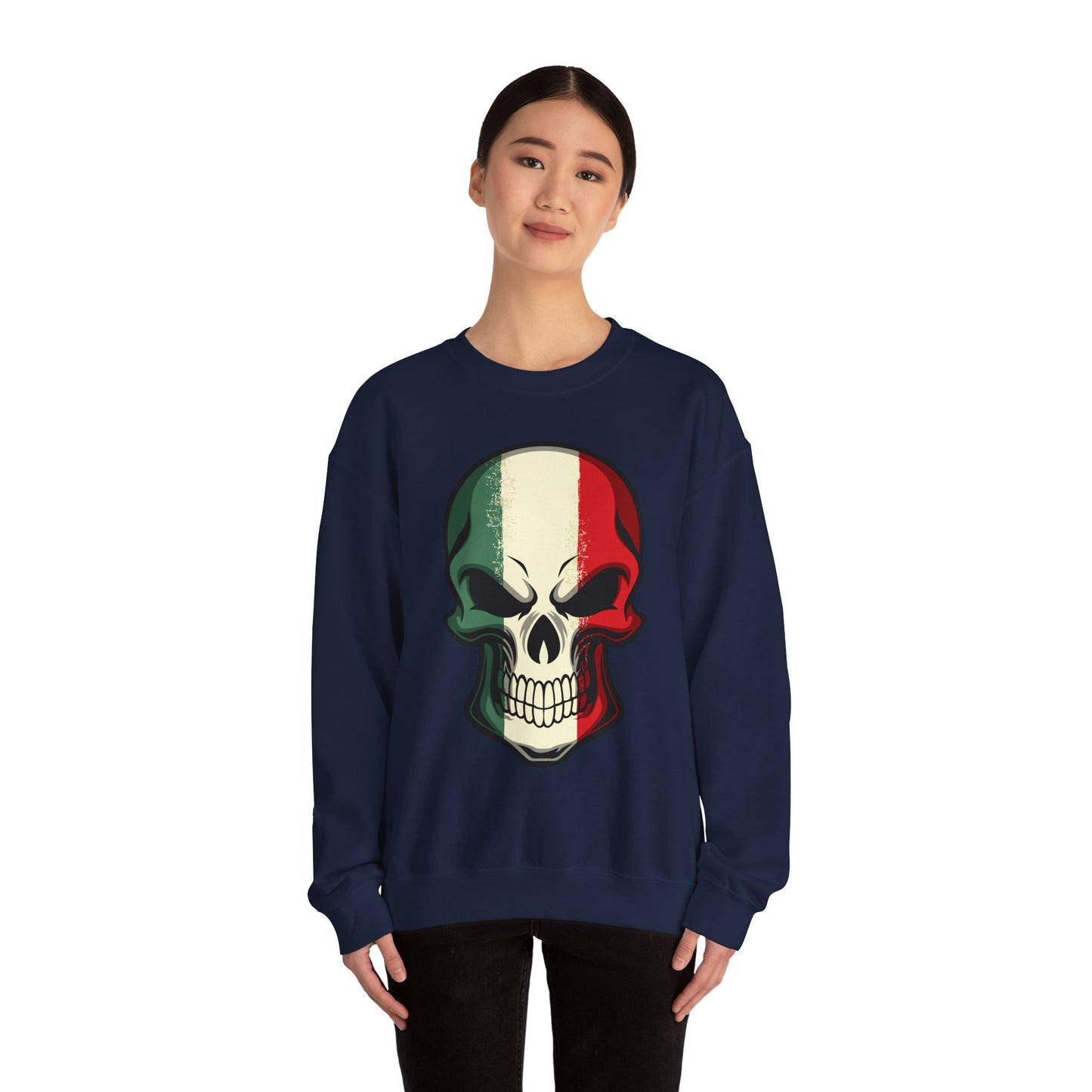 Crewneck Sweatshirt - Red White Green Skull