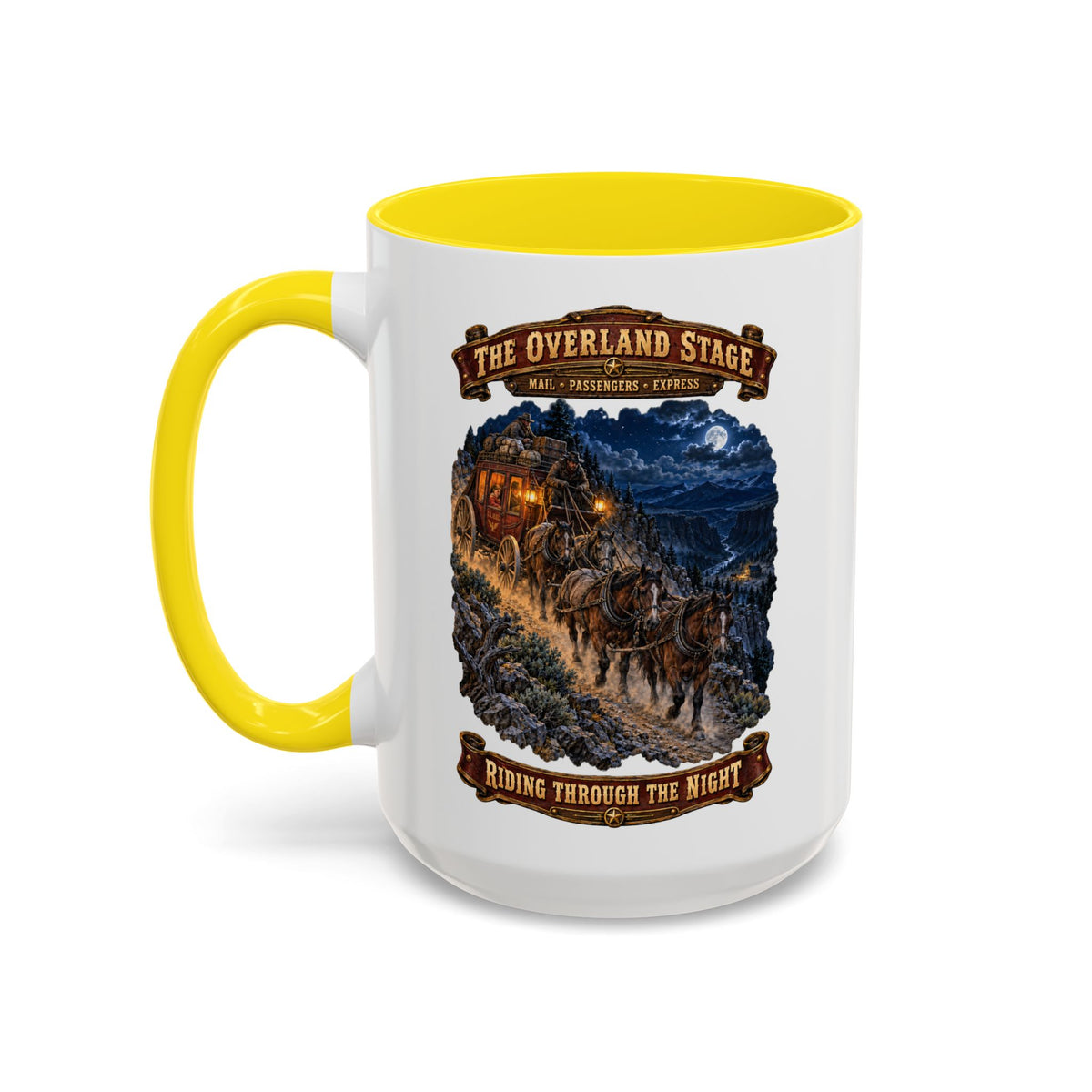 Accent Coffee Mug (11, 15oz) - Night Ride Overland Stage - Dusty Trails - 3D - Enhanced