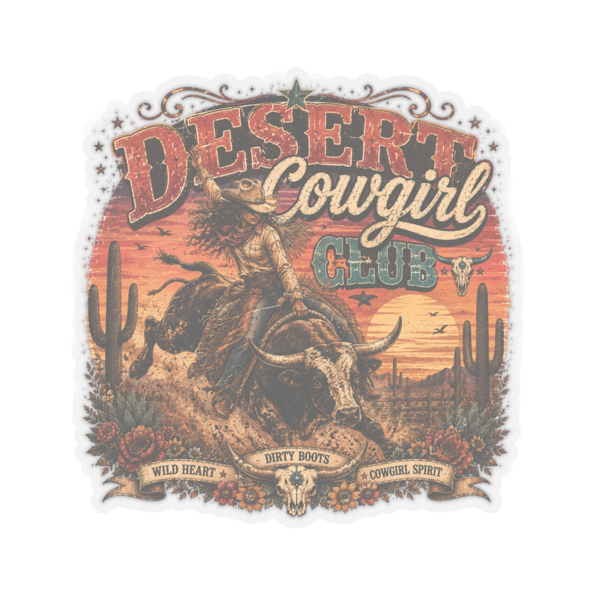 Kiss-Cut Sticker — Desert cowgirl rodeo spirit