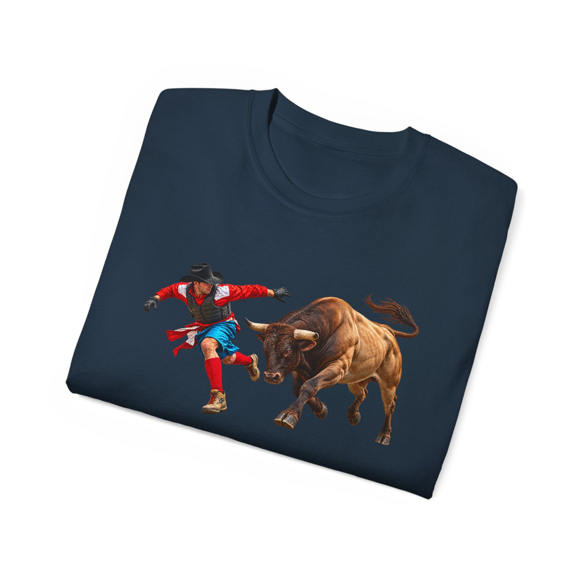 Unisex Ultra Cotton Tee - Cowboys - Bull Chasing Clown - without Text - 3D Transparent