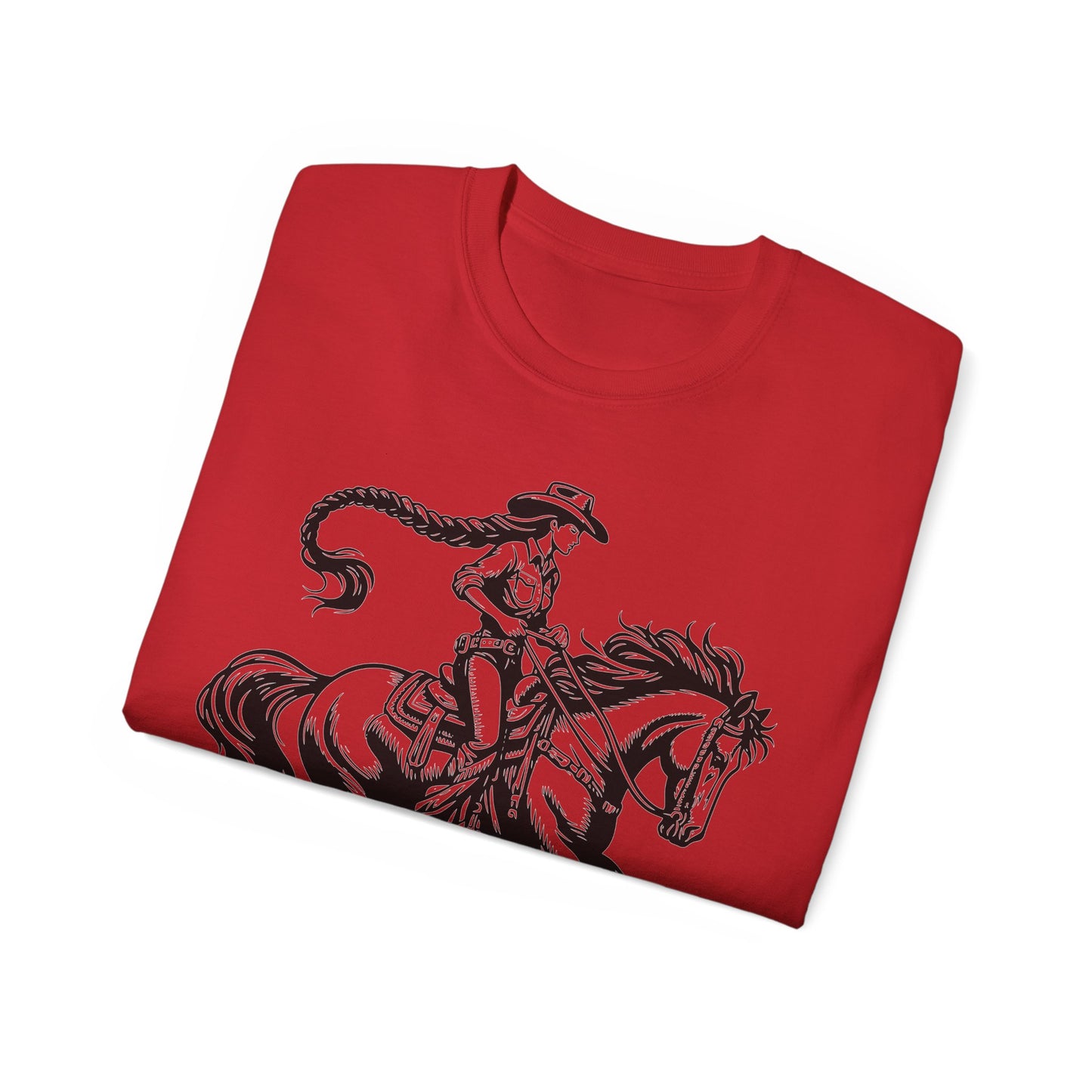 Unisex Ultra Cotton Tee - Cowgirl Riding Horse - Windblown