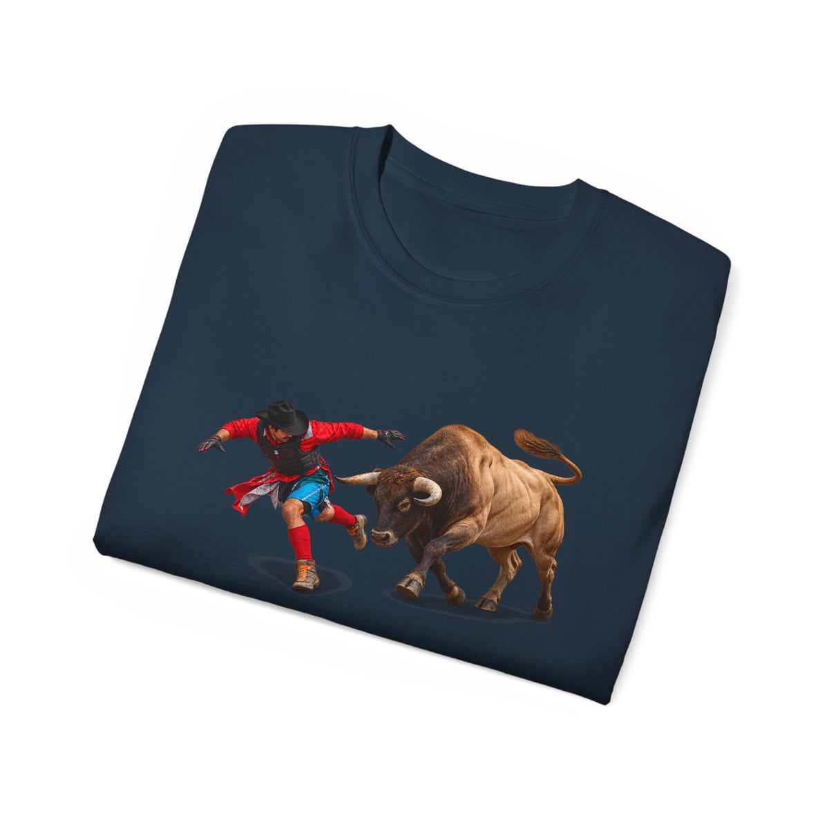 Unisex Ultra Cotton Tee - Cowboys - Bull Chasing Clown - Ground Shadow - without Text - 3D Transparent
