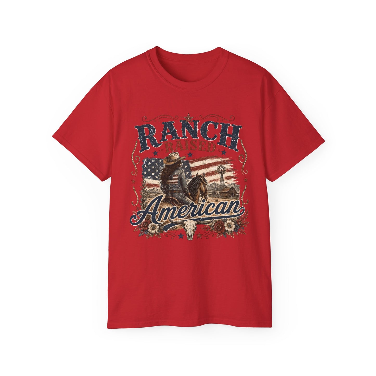 T-Shirt - Raised on a ranch, American spirit