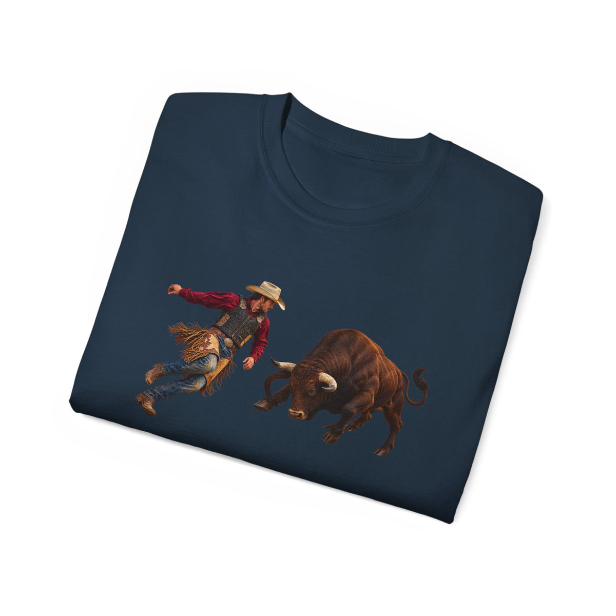 Unisex Ultra Cotton Tee - Cowboys - Cowboy and Bull - Color - 3D Transparent
