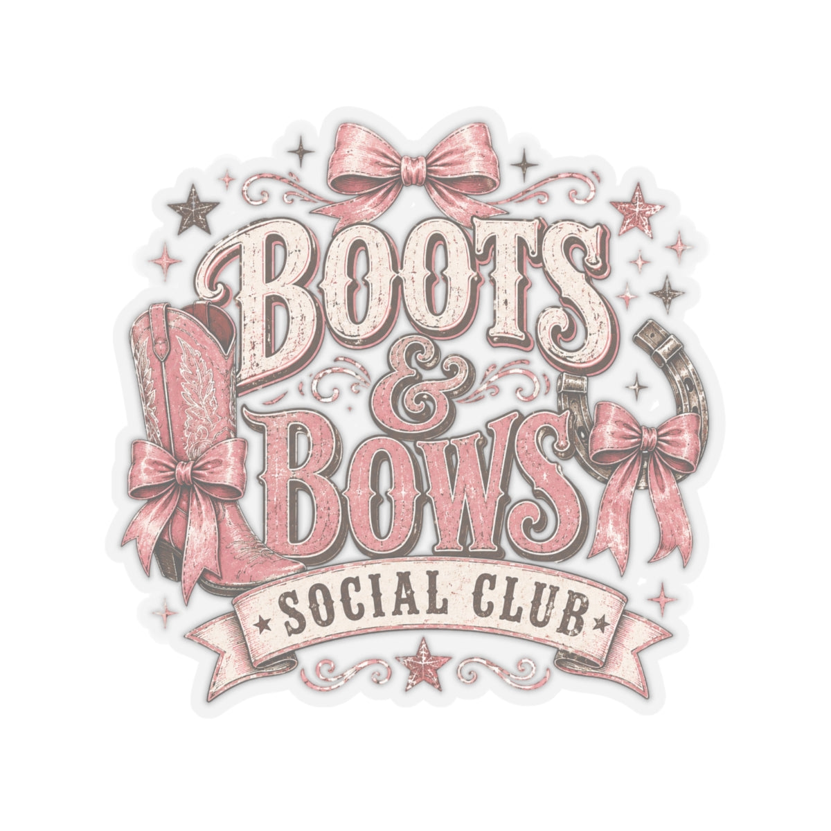 Kiss-Cut Sticker — Cowgirl boots and bows badge