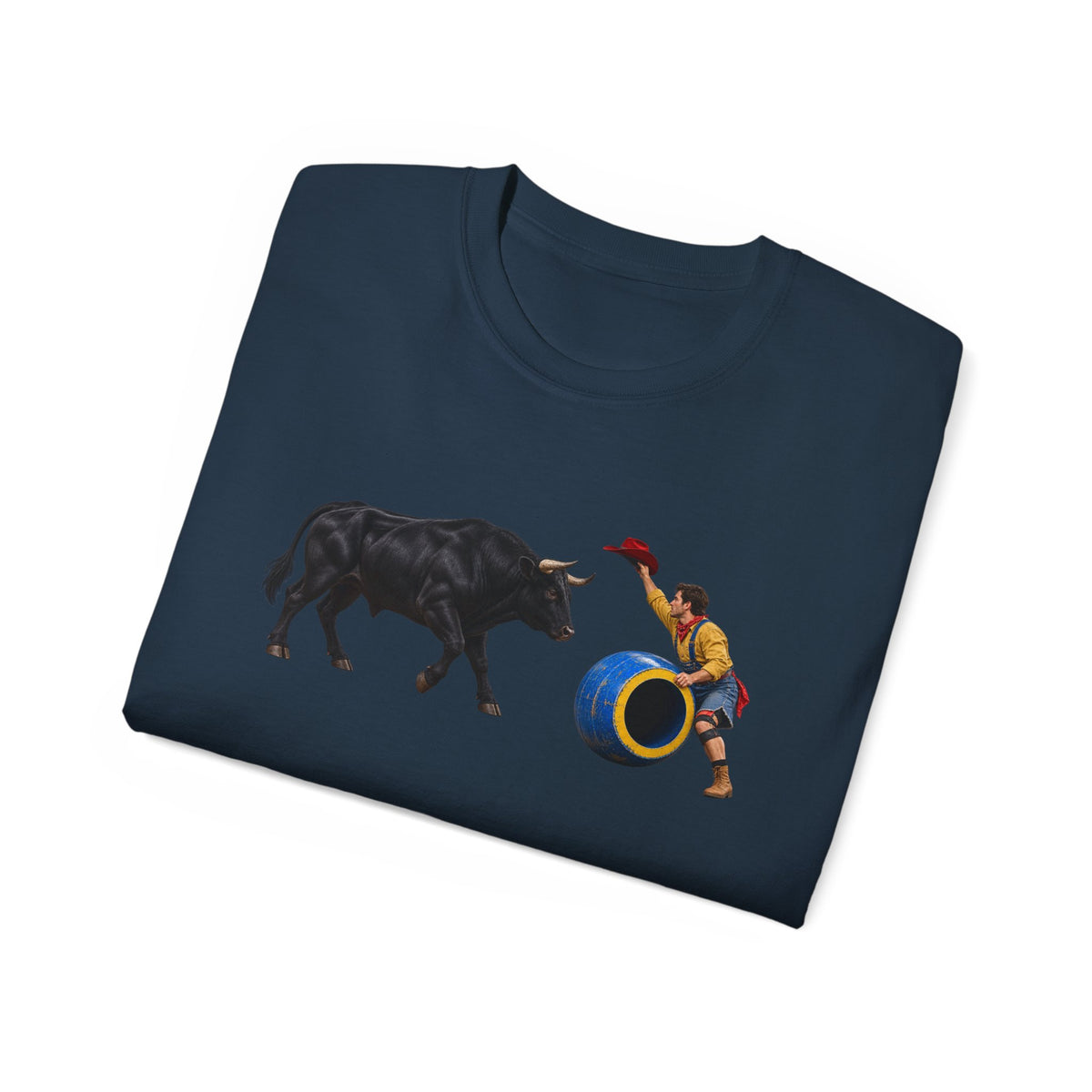 Unisex Ultra Cotton Tee - Cowboys - Clown Teasing Bull, Barrel - 3D Transparent