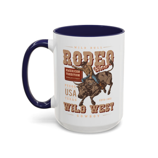 Accent Coffee Mug (11, 15oz) - American Tradition Wild Bull Rodeo Show - Wild West Cowboy, Texas