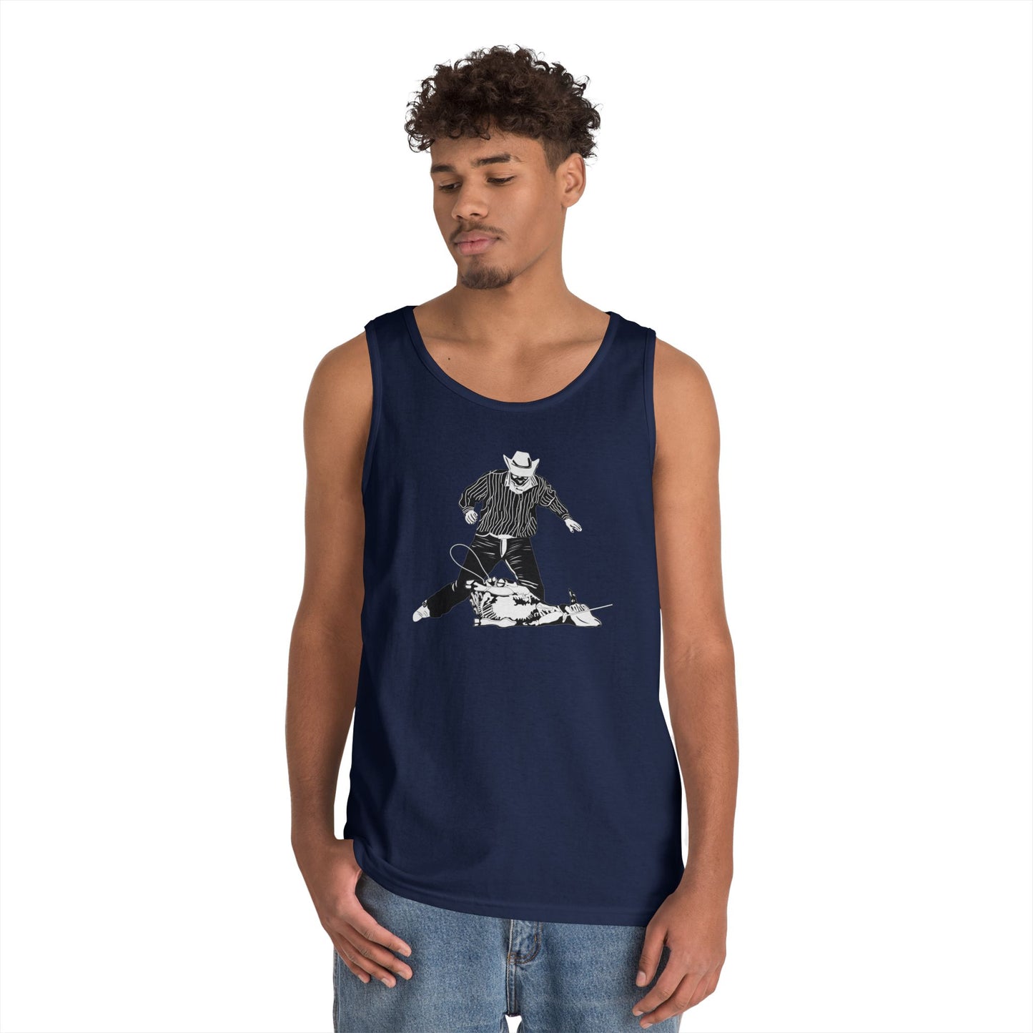 Unisex Heavy Cotton Tank Top - Calf Roping - BW