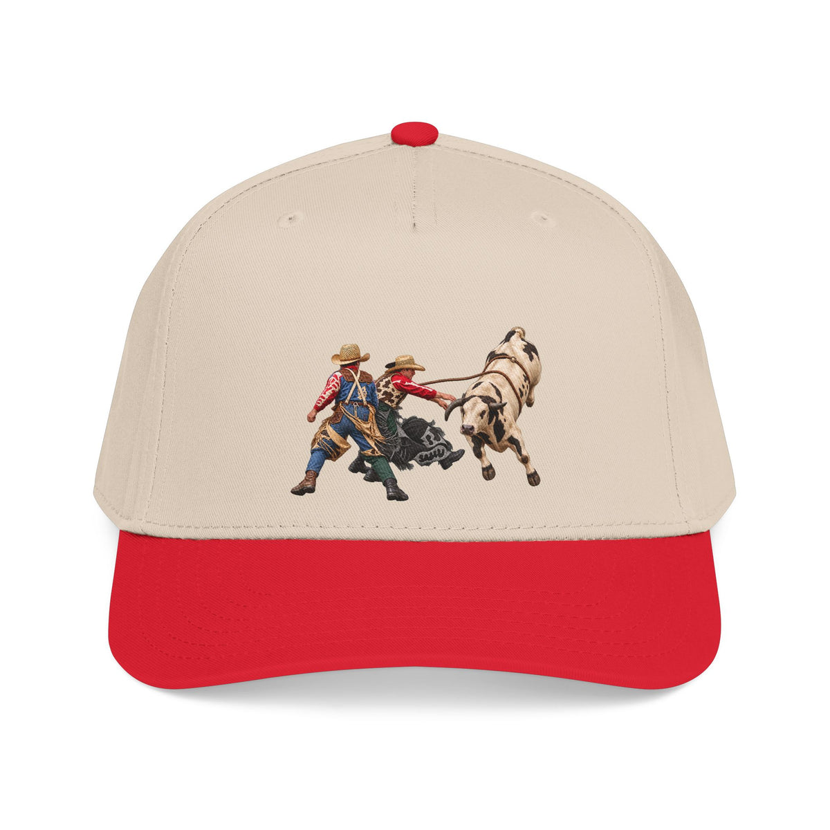 Mid Profile Baseball Cap — Cowboys - Clowns and Bull - without Text - 3D Transparent