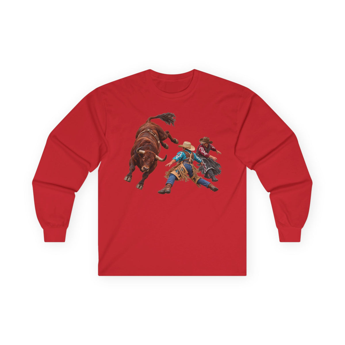 Unisex Ultra Cotton Long Sleeve Tee - Cowboys - Clowns and Brown Bull - without Text - 3D Transparent
