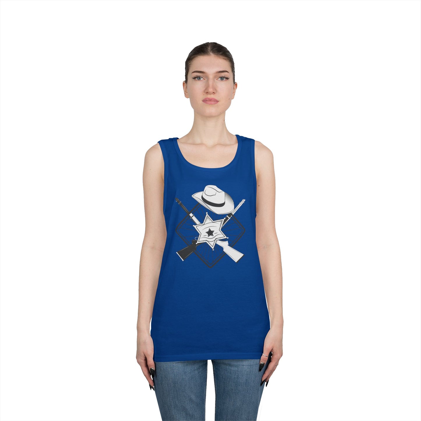 Unisex Heavy Cotton Tank Top - Vintage Cowboy w Rifles and Hat