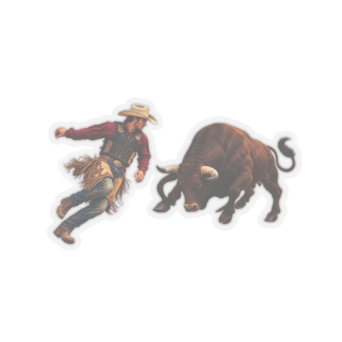 Kiss-Cut Stickers - Cowboys - Cowboy and Bull - Color - 3D Transparent