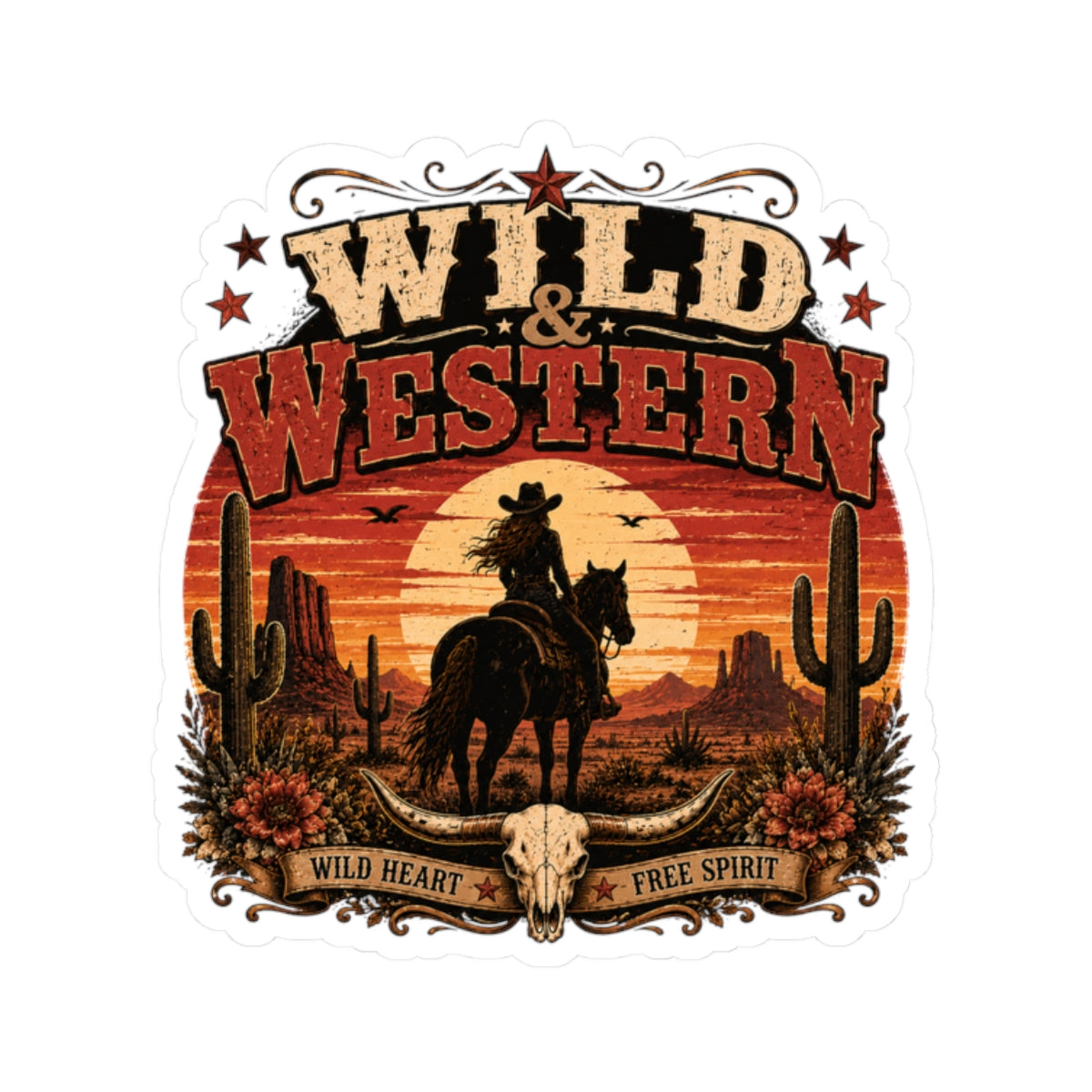 Kiss-Cut Sticker — Wild Western sunset ride