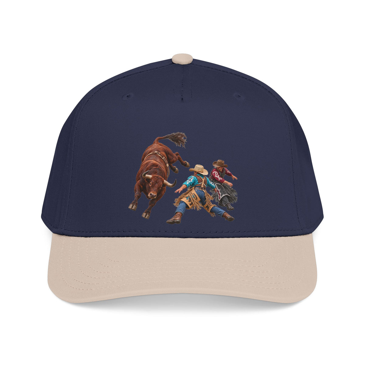 Mid Profile Baseball Cap — Cowboys - Clowns and Brown Bull - without Text - 3D Transparent
