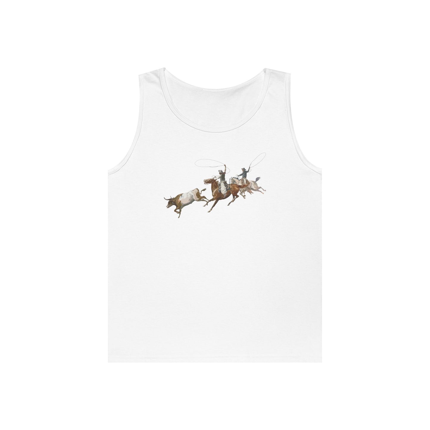 Unisex Heavy Cotton Tank Top - 2 Cowboys Roping 1 Longhorn X 300