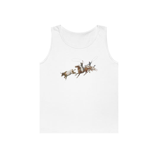 Unisex Heavy Cotton Tank Top - 2 Cowboys Roping 1 Longhorn X 300