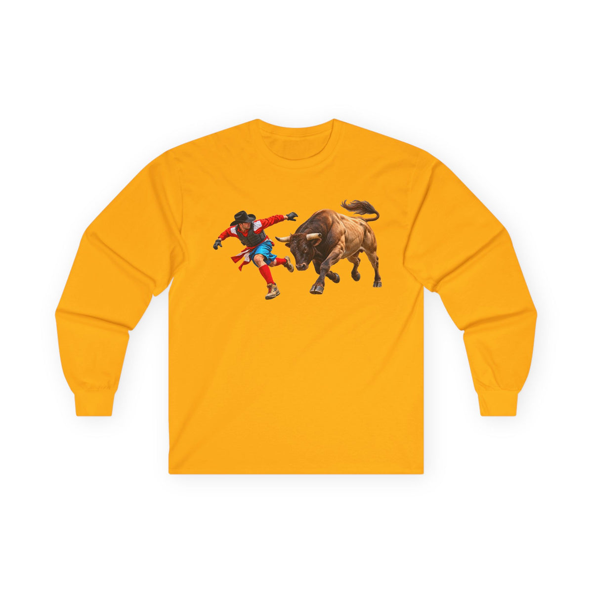 Unisex Ultra Cotton Long Sleeve Tee - Cowboys - Bull Chasing Clown - without Text - 3D Transparent