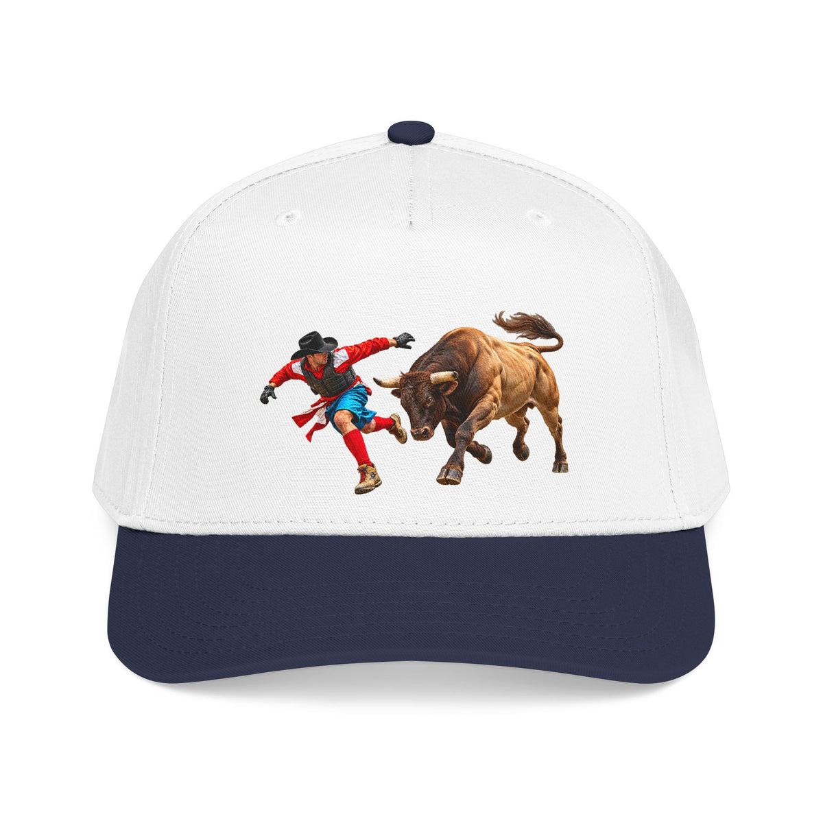 Mid Profile Baseball Cap — Cowboys - Bull Chasing Clown - without Text - 3D Transparent