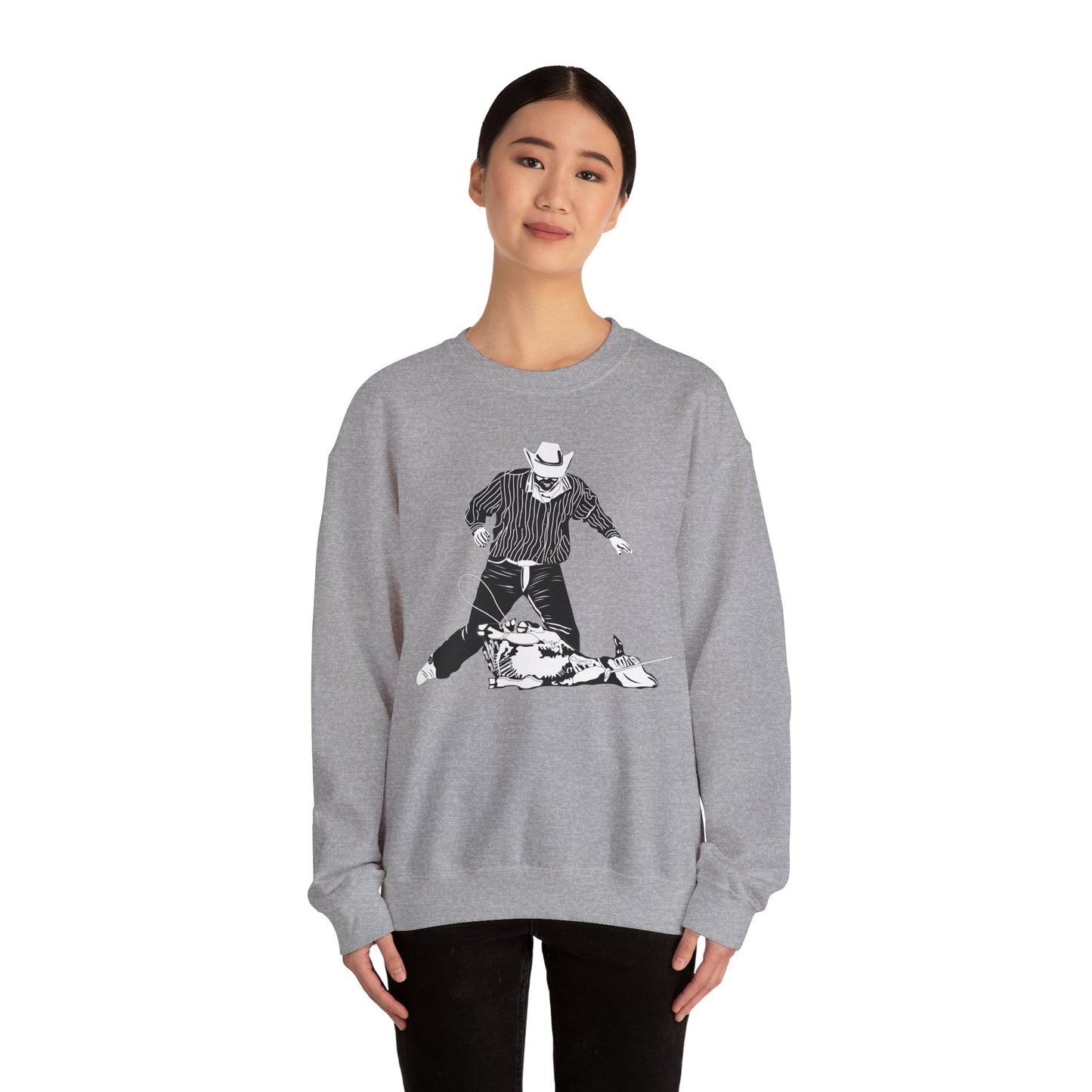 Crewneck Sweatshirt - Calf Roping - BW