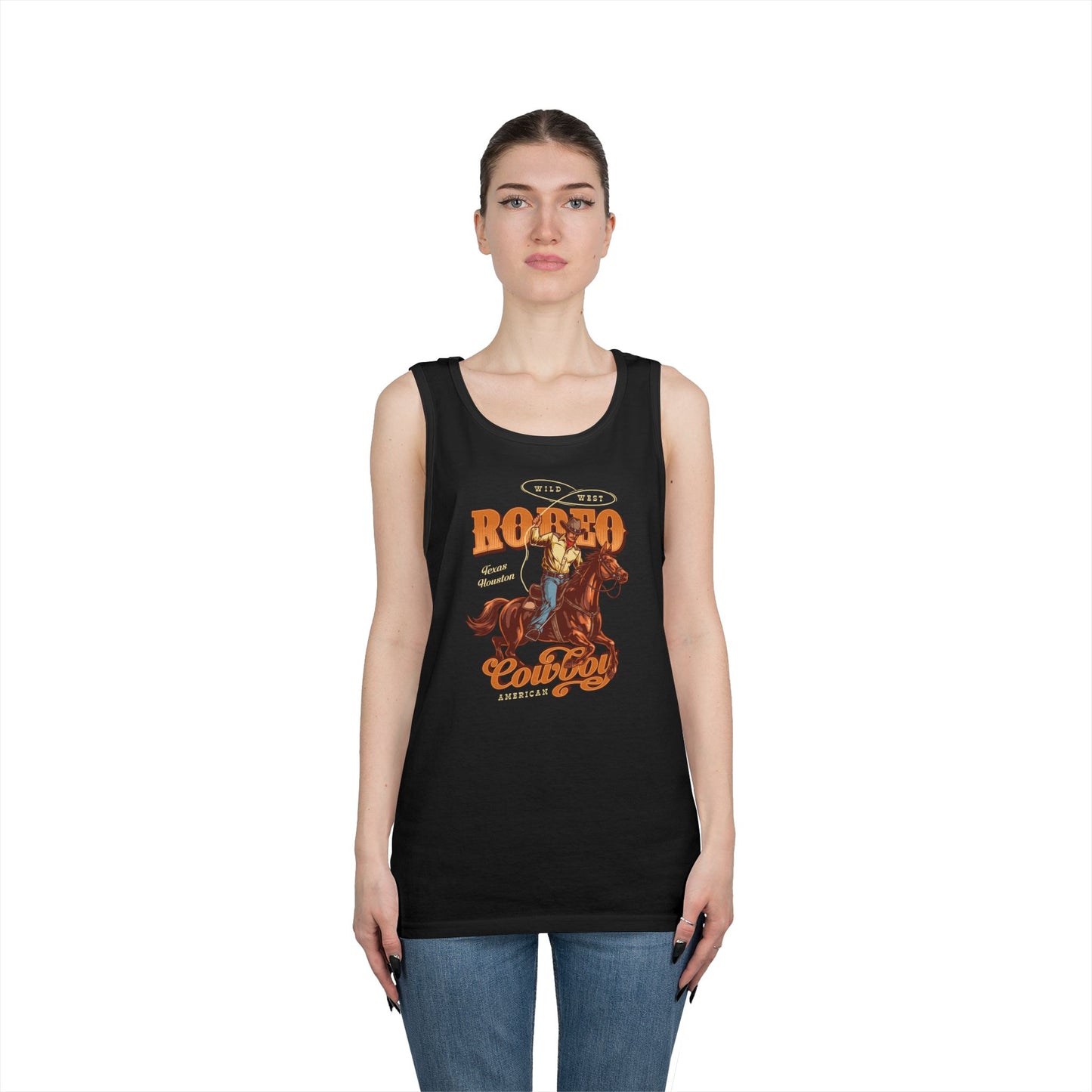 Unisex Heavy Cotton Tank Top - Wild West - Houston, Texas - American Rodeo Cowboy