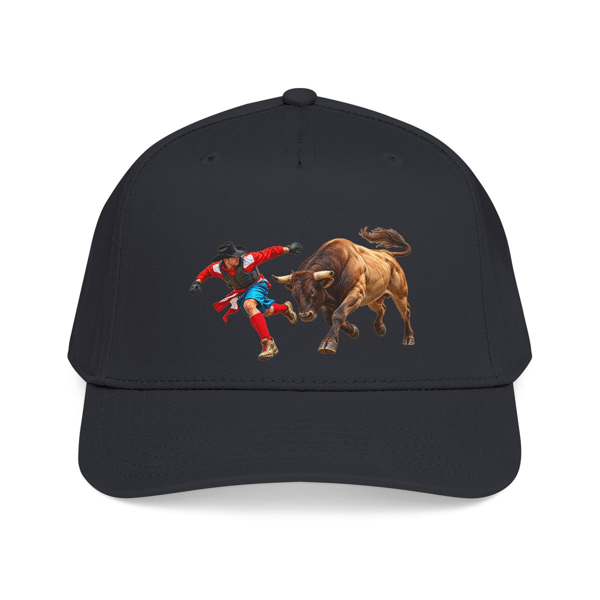 Mid Profile Baseball Cap — Cowboys - Bull Chasing Clown - without Text - 3D Transparent