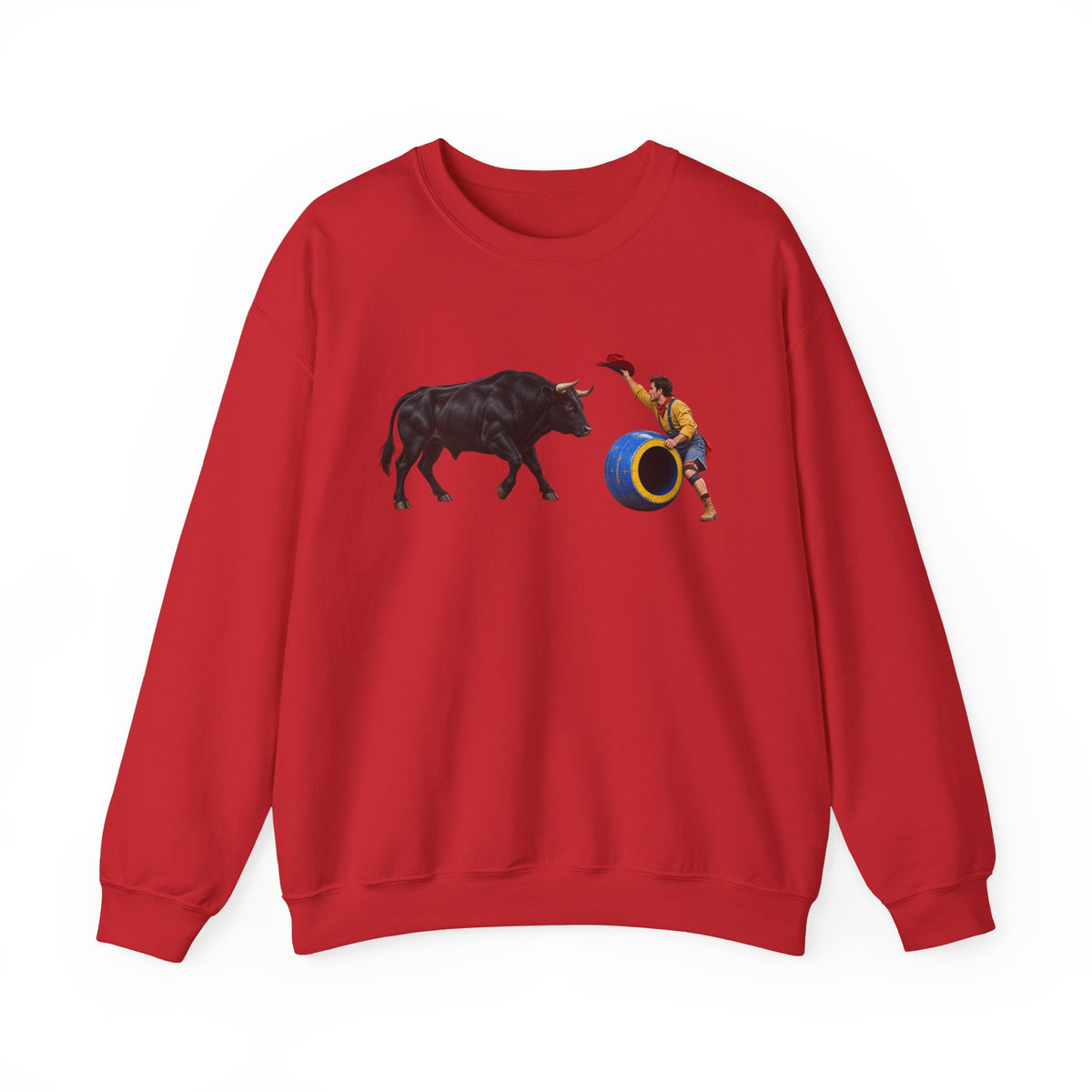 Crewneck Sweatshirt - Cowboys - Clown Teasing Bull, Barrel - 3D Transparent