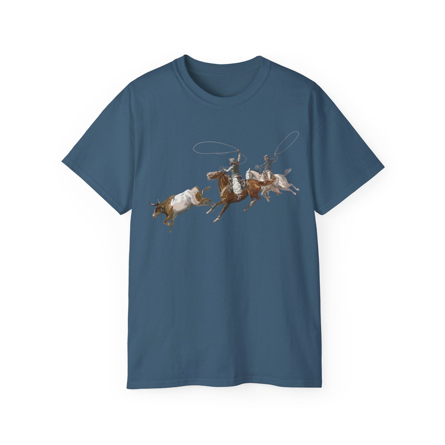 Unisex Ultra Cotton Tee - 2 Cowboys Roping 1 Longhorn X 300