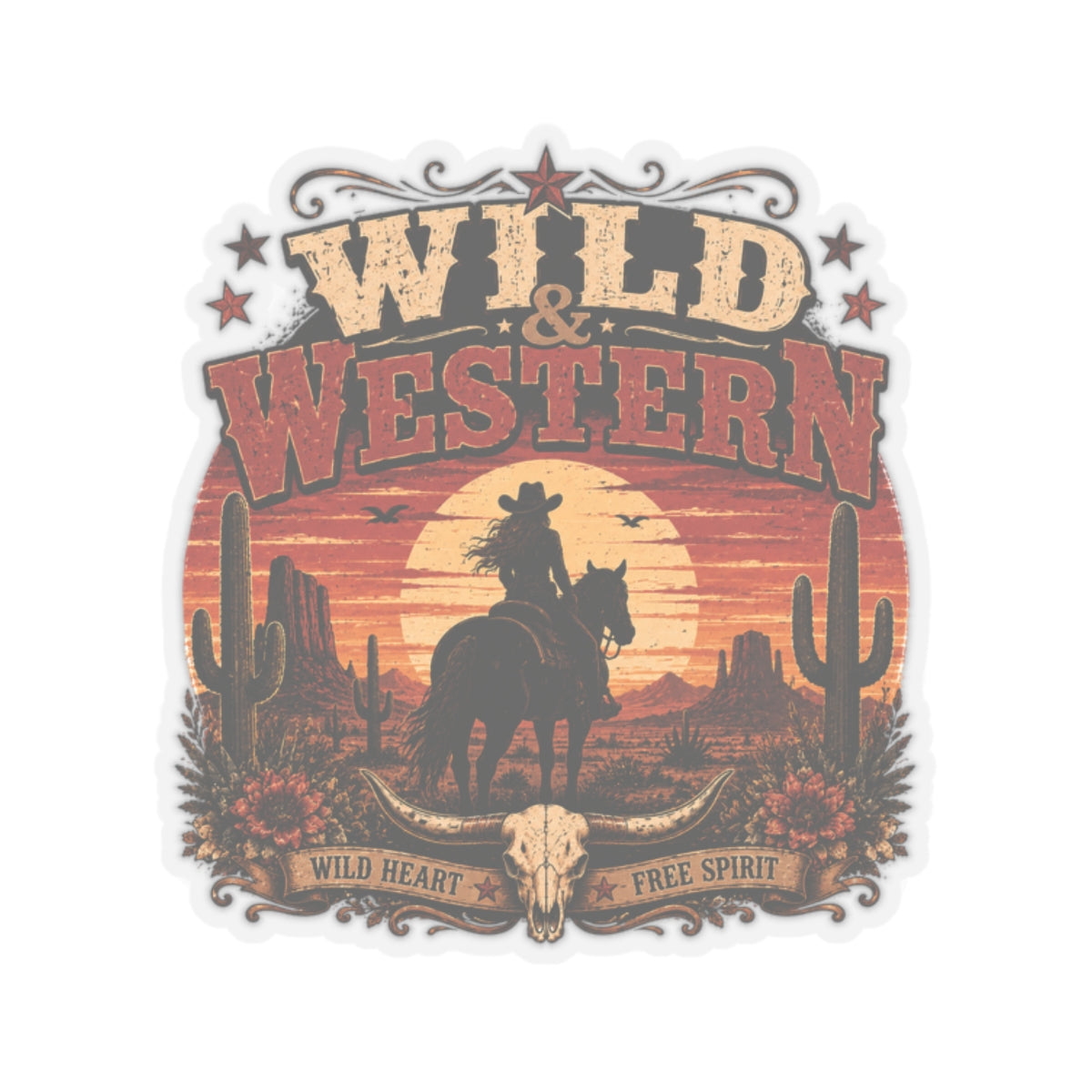 Kiss-Cut Sticker — Wild Western sunset ride
