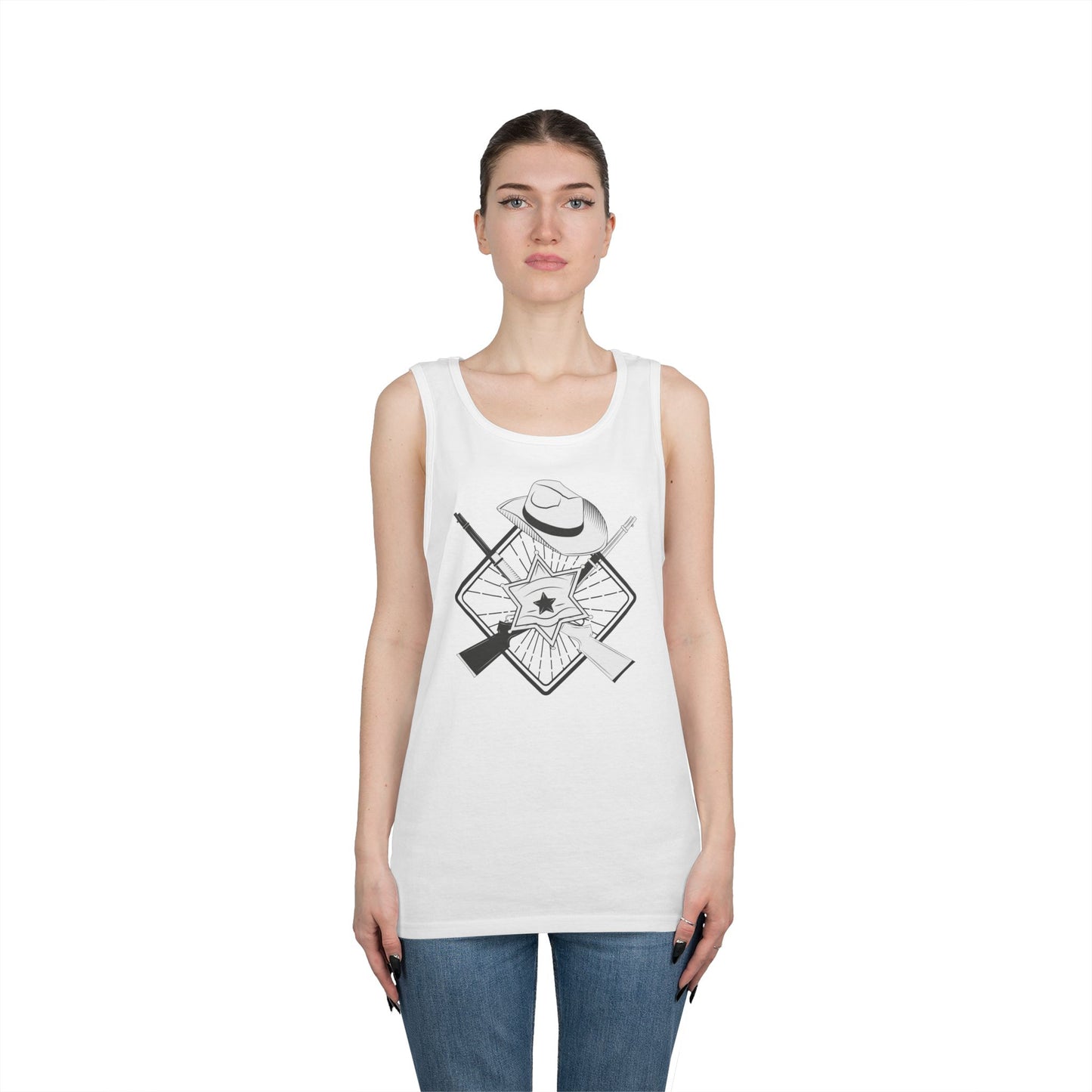 Unisex Heavy Cotton Tank Top - Vintage Cowboy w Rifles and Hat