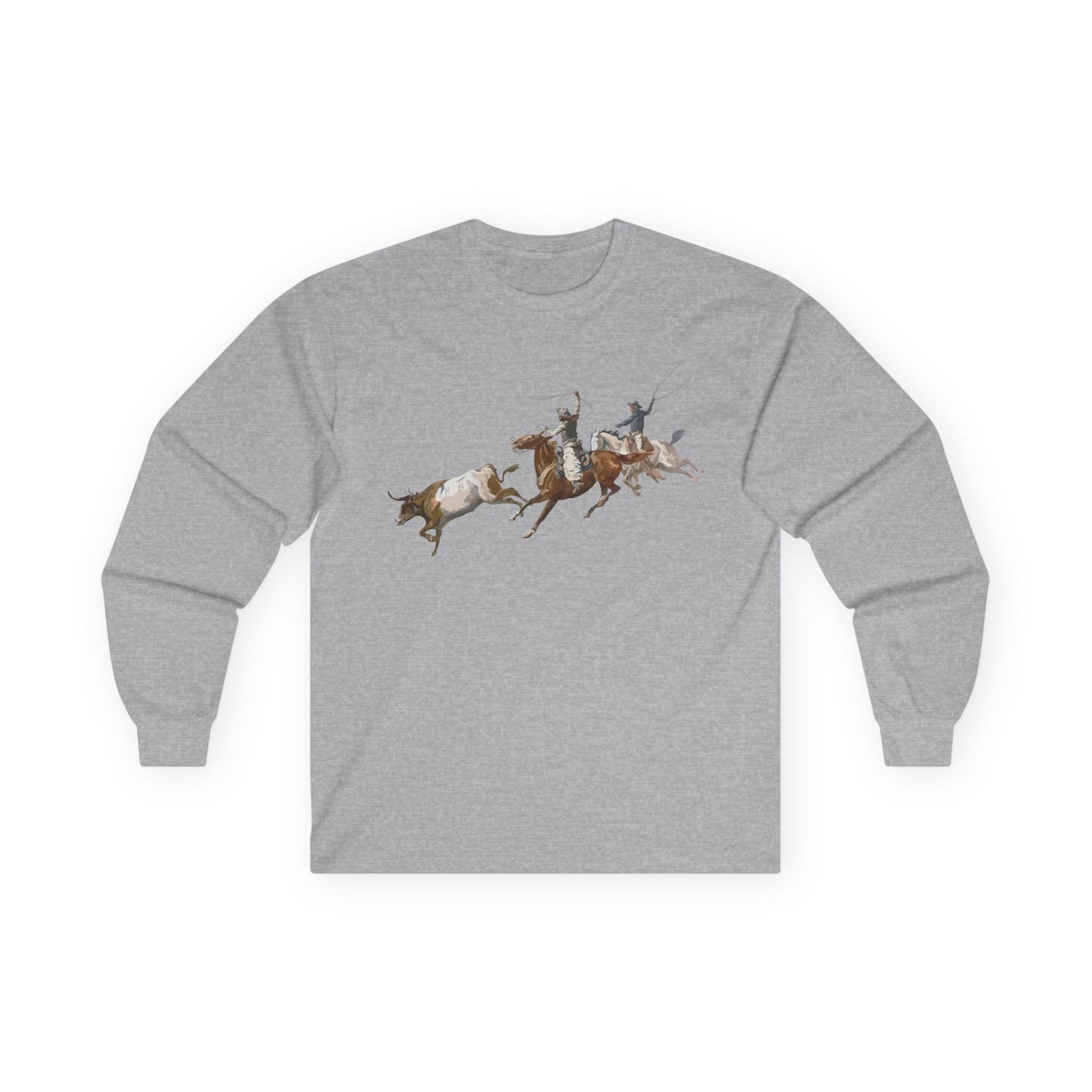 Unisex Ultra Cotton Long Sleeve Tee - 2 Cowboys Roping 1 Longhorn X 300