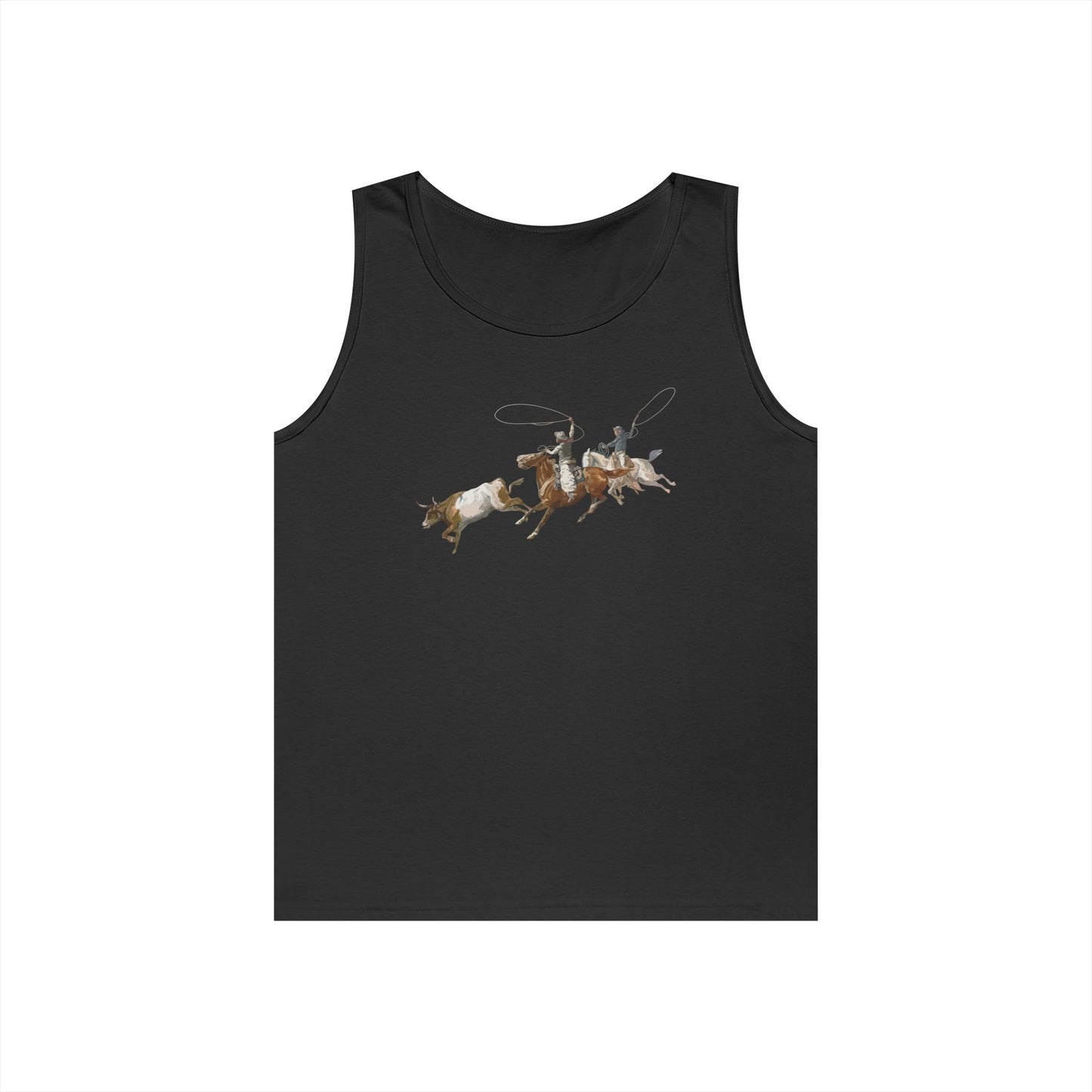 Unisex Heavy Cotton Tank Top - 2 Cowboys Roping 1 Longhorn X 300