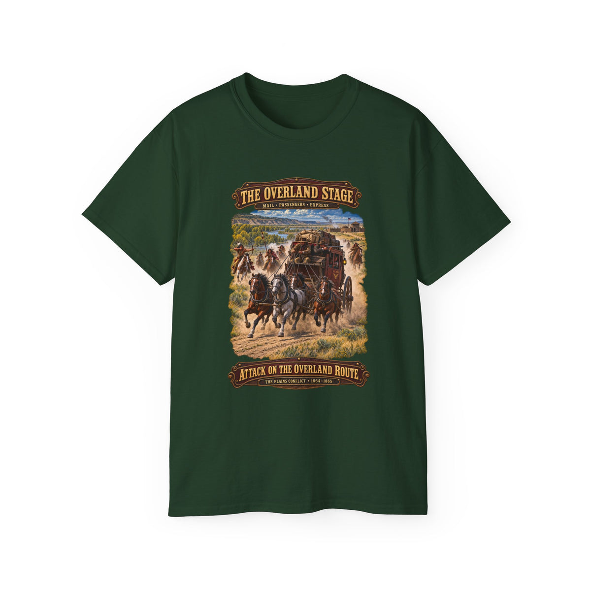 Unisex Ultra Cotton Tee - Overland Stage - Indian Attack on the Trail - 3D - Enhanced