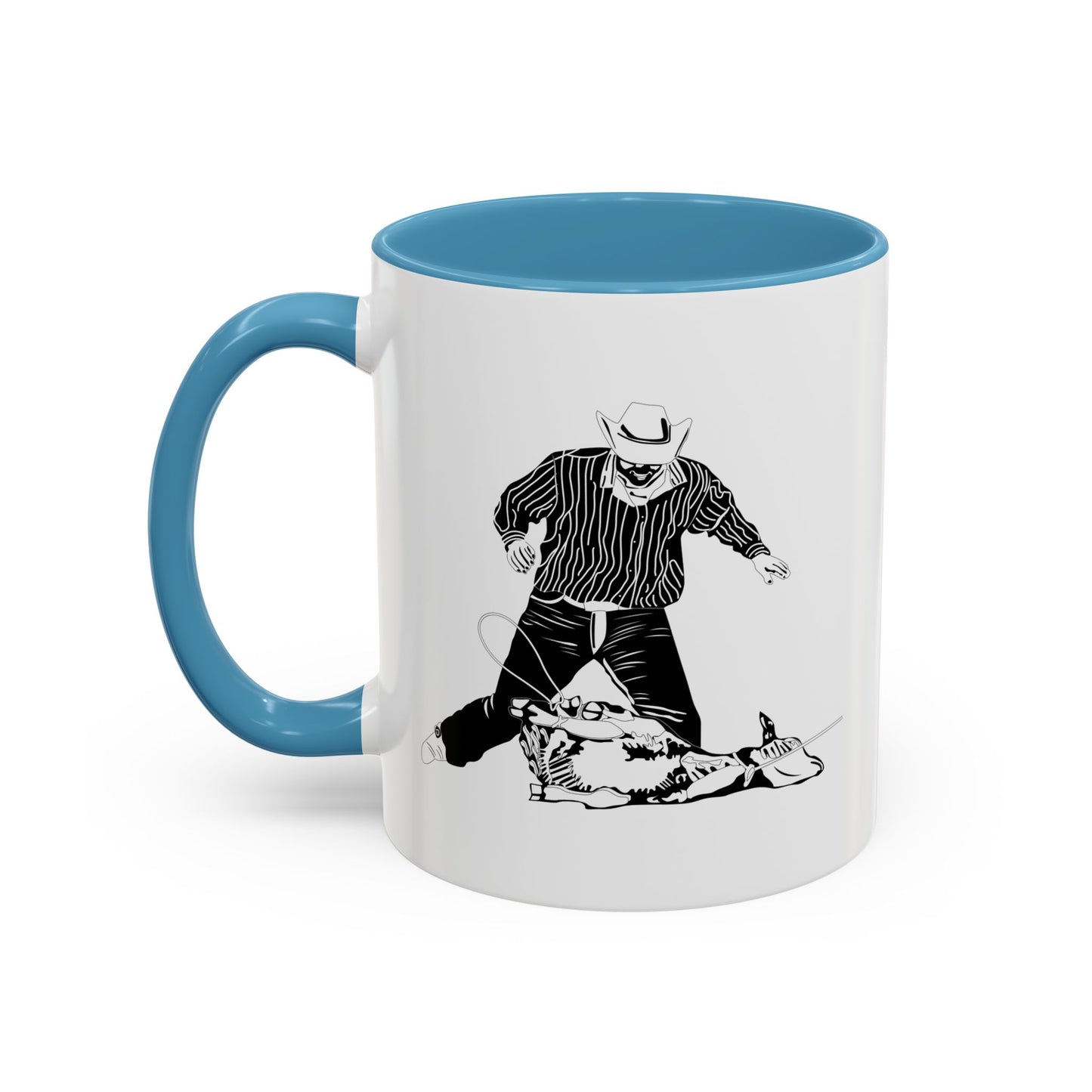 Accent Coffee Mug (11, 15oz) - Calf Roping - BW