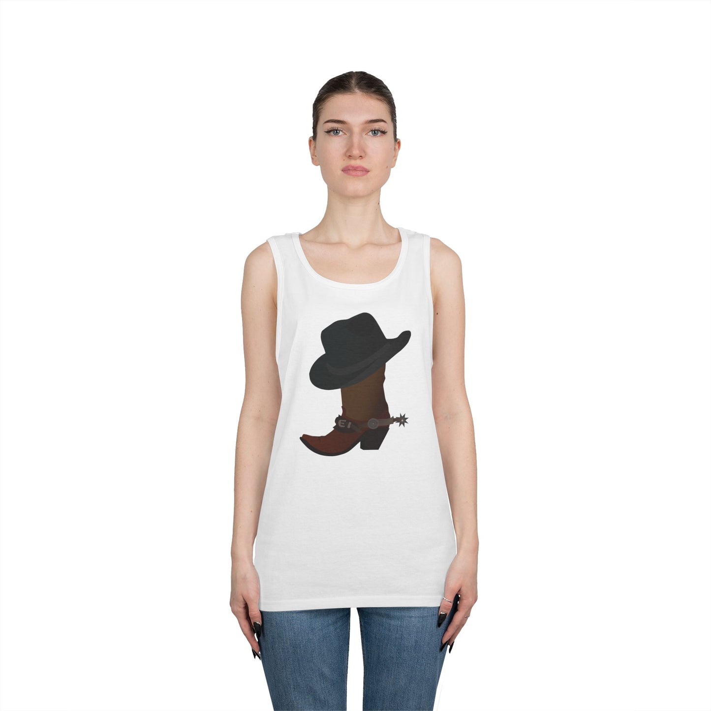 Unisex Heavy Cotton Tank Top - Rodeo - Boots and Hat and Spurs