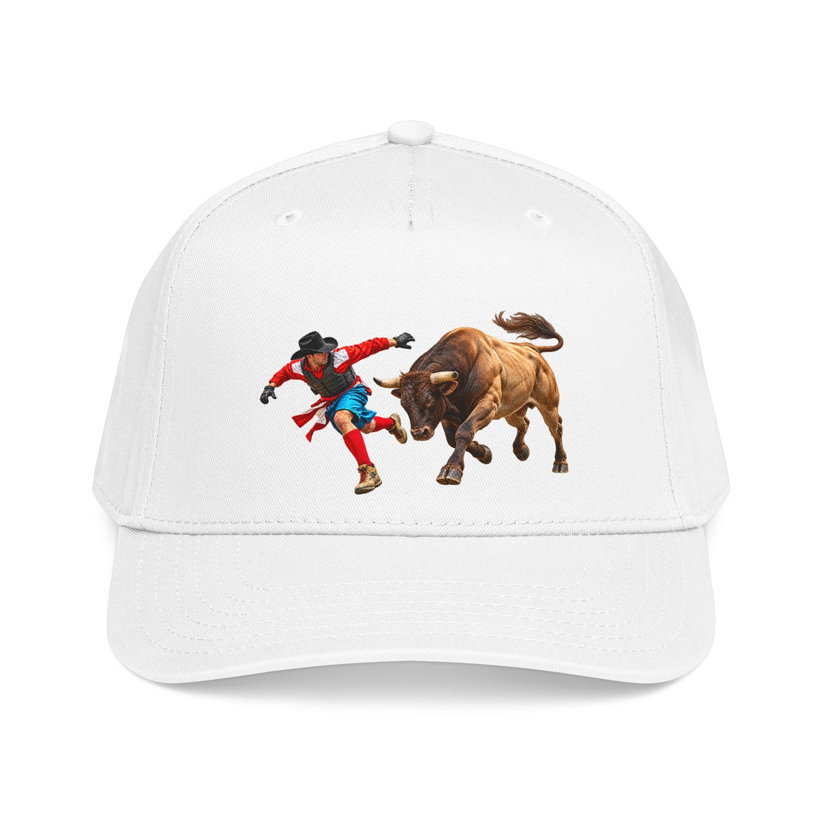 Mid Profile Baseball Cap — Cowboys - Bull Chasing Clown - without Text - 3D Transparent