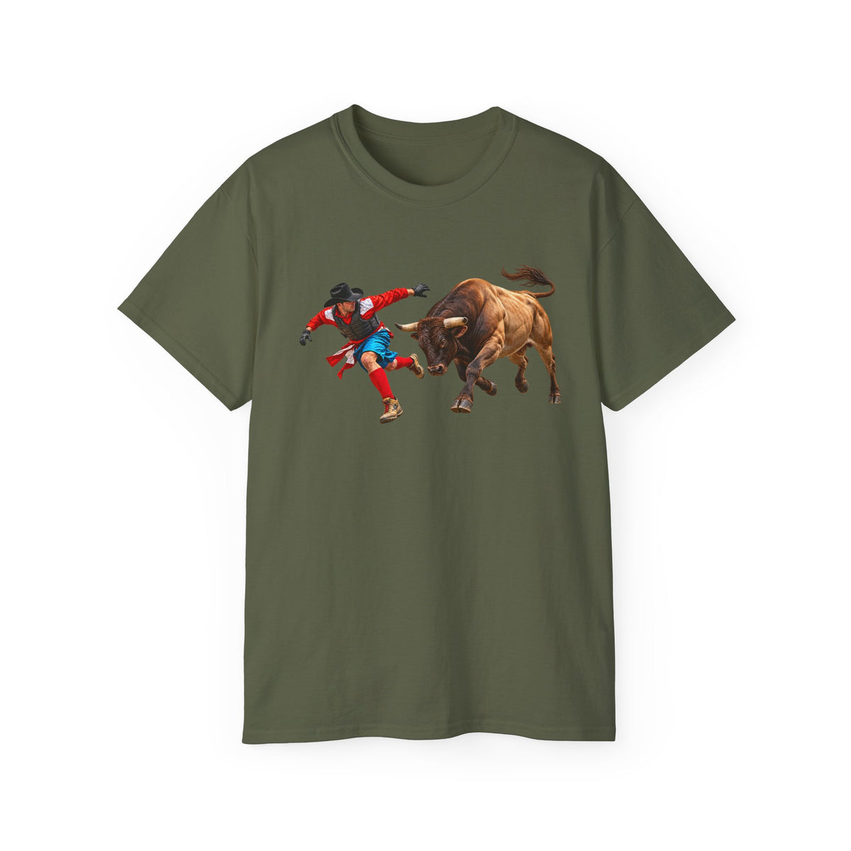 Unisex Ultra Cotton Tee - Cowboys - Bull Chasing Clown - without Text - 3D Transparent