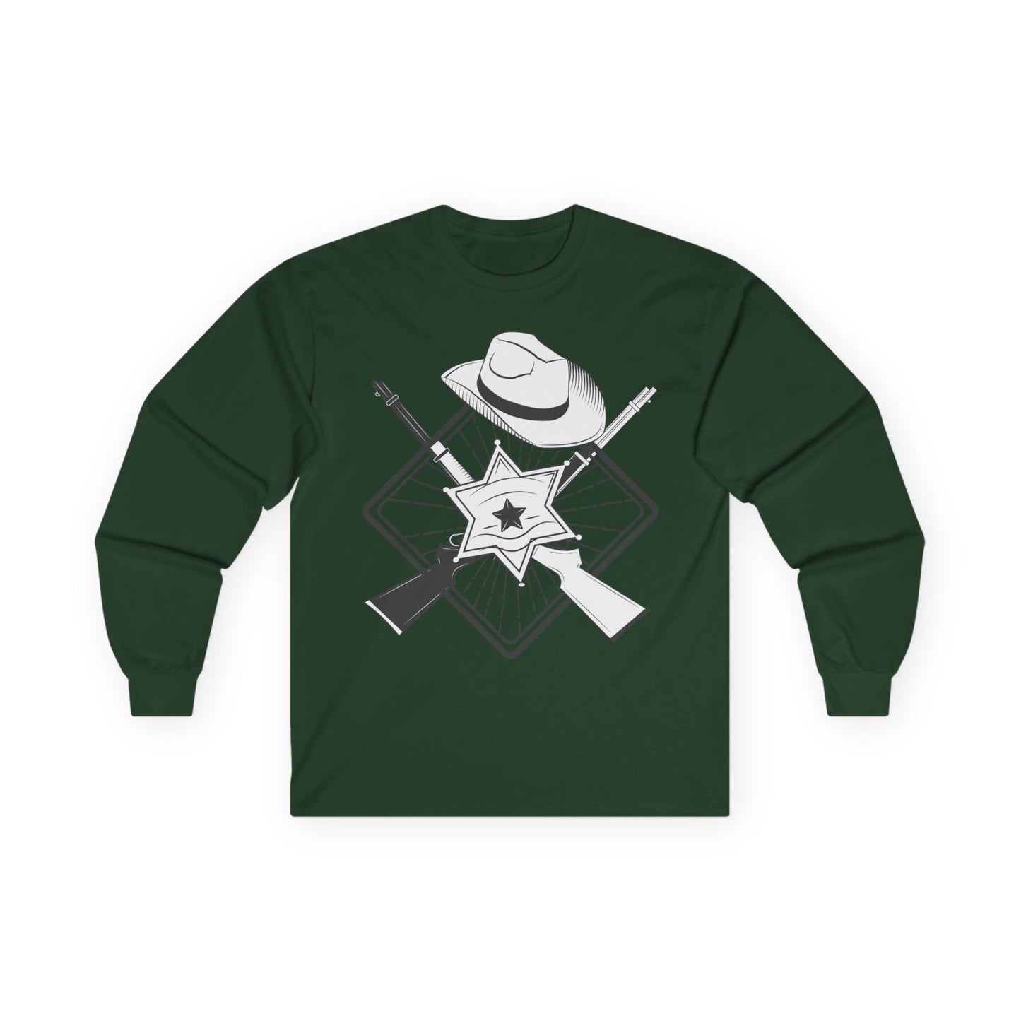 Unisex Ultra Cotton Long Sleeve Tee - Vintage Cowboy w Rifles and Hat