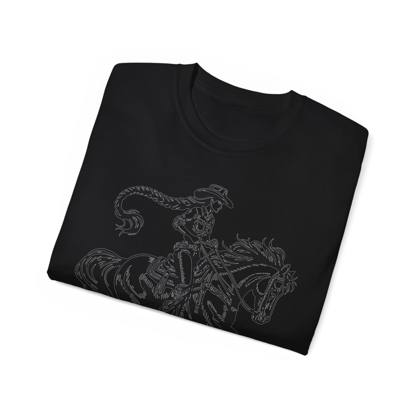 Unisex Ultra Cotton Tee - Cowgirl Riding Horse - Windblown