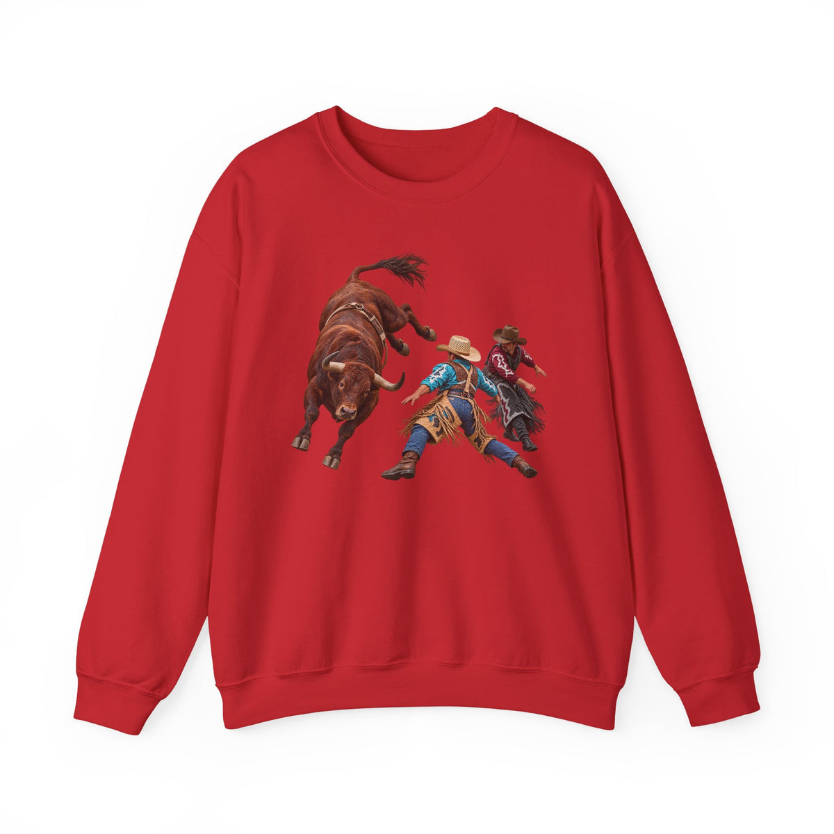 Crewneck Sweatshirt - Cowboys - Clowns and Brown Bull - without Text - 3D Transparent