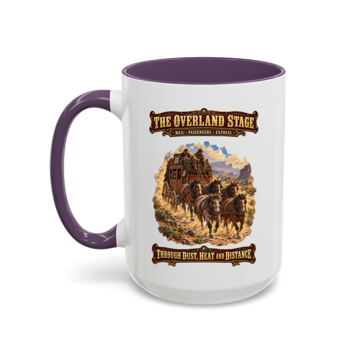Accent Coffee Mug (11, 15oz) - Overland Stage - Dusty Trails - 3D - Enhanced