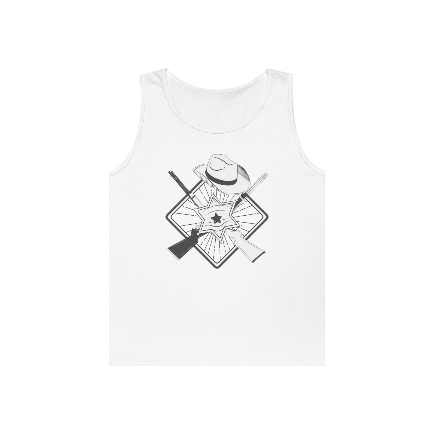 Unisex Heavy Cotton Tank Top - Vintage Cowboy w Rifles and Hat