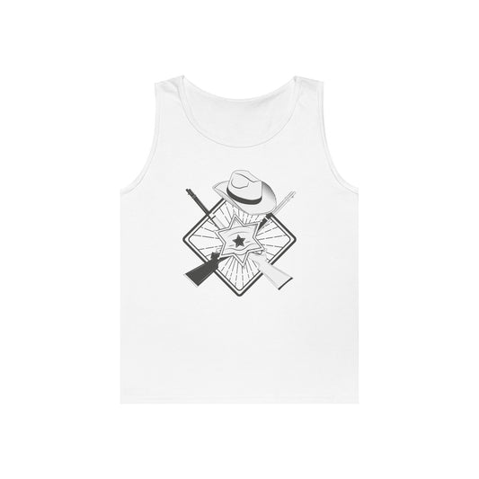 Unisex Heavy Cotton Tank Top - Vintage Cowboy w Rifles and Hat