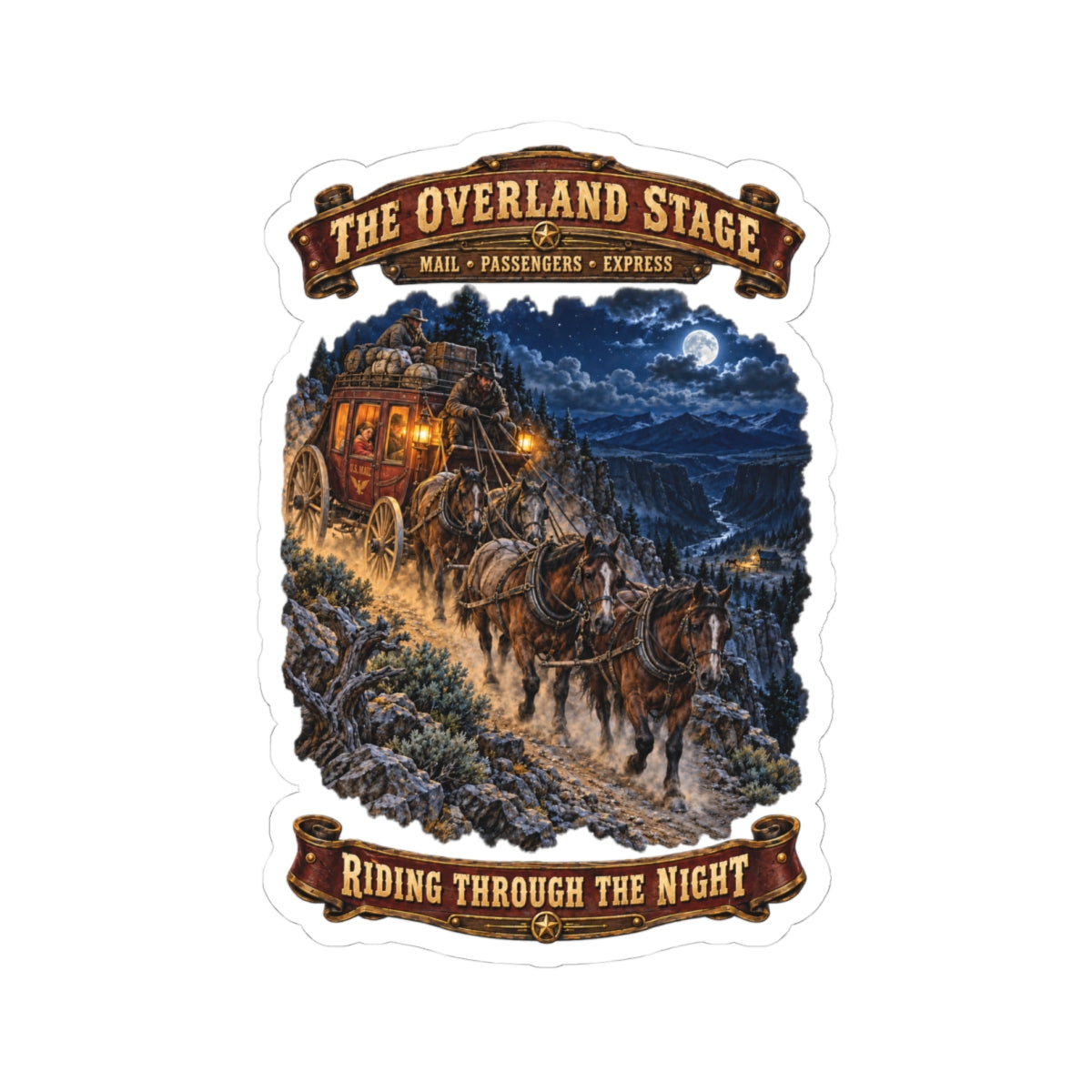 Kiss-Cut Sticker - Night Ride Overland Stage - Dusty Trails - 3D - Enhanced