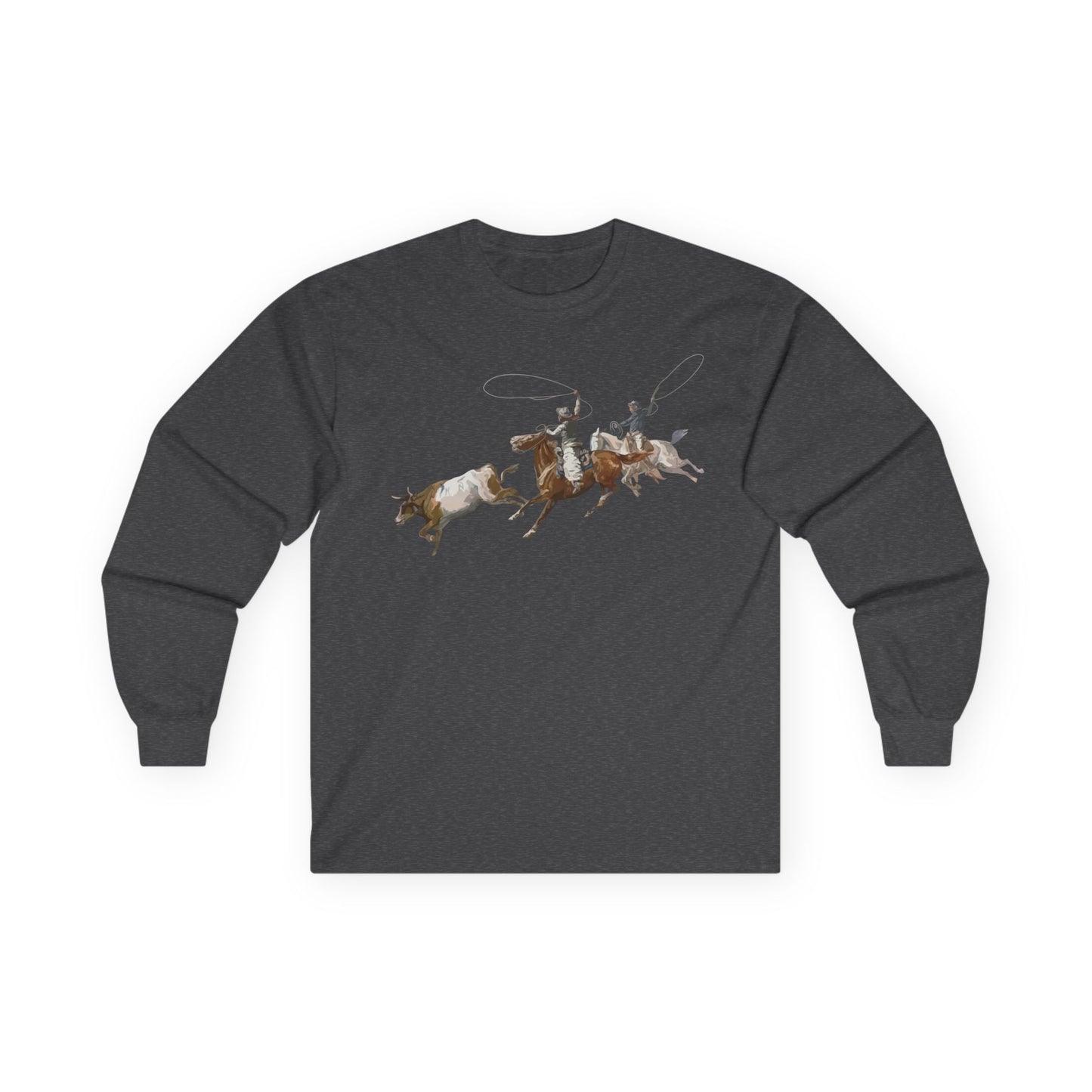 Unisex Ultra Cotton Long Sleeve Tee - 2 Cowboys Roping 1 Longhorn X 300