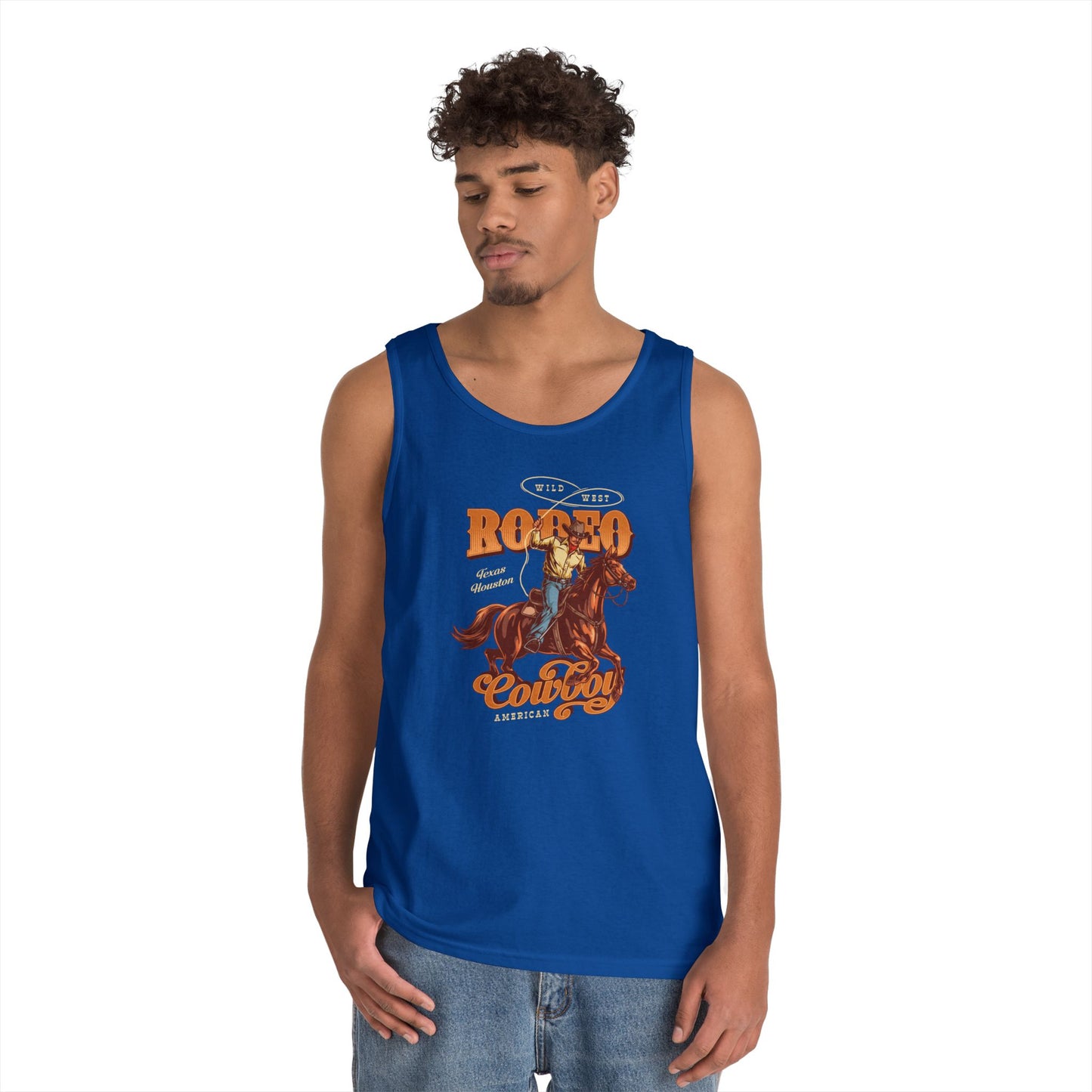 Unisex Heavy Cotton Tank Top - Wild West - Houston, Texas - American Rodeo Cowboy