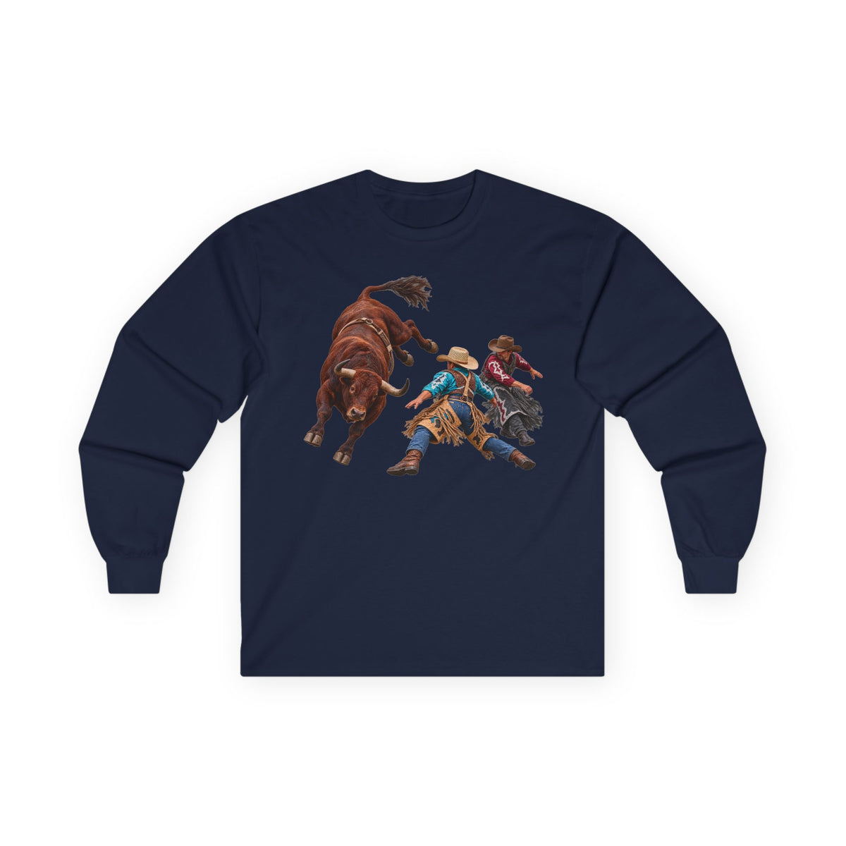 Unisex Ultra Cotton Long Sleeve Tee - Cowboys - Clowns and Brown Bull - without Text - 3D Transparent