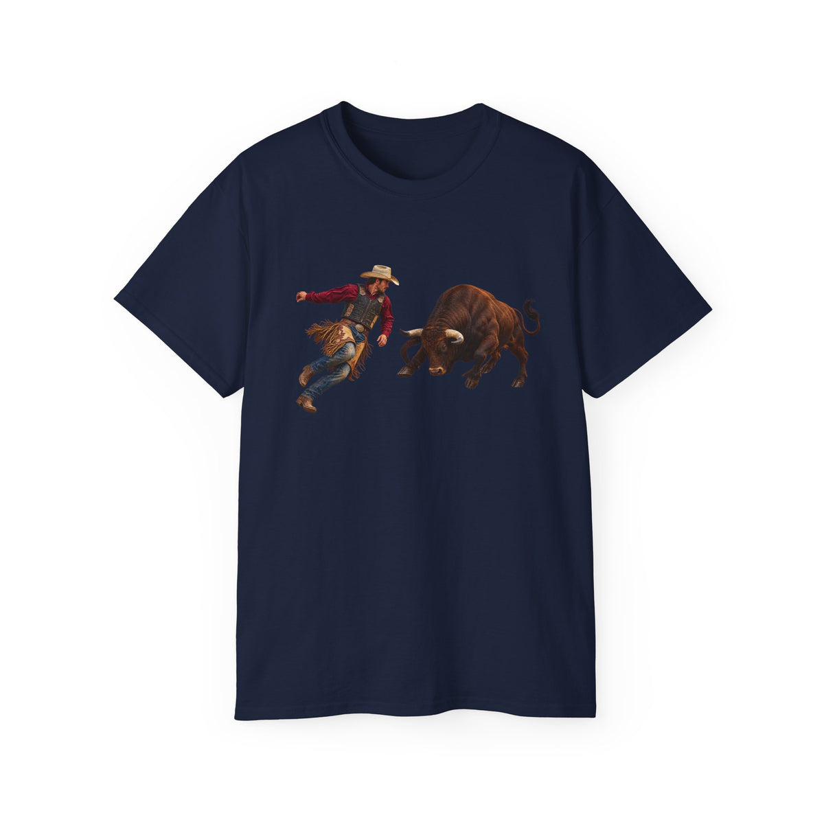 Unisex Ultra Cotton Tee - Cowboys - Cowboy and Bull - Color - 3D Transparent