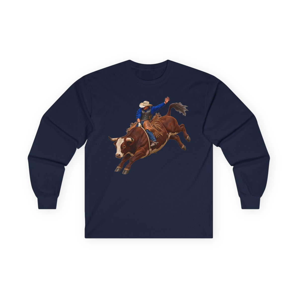 Unisex Ultra Cotton Long Sleeve Tee - Cowboys - Bull Rider - Mid Ride - without Text - 3D Transparent