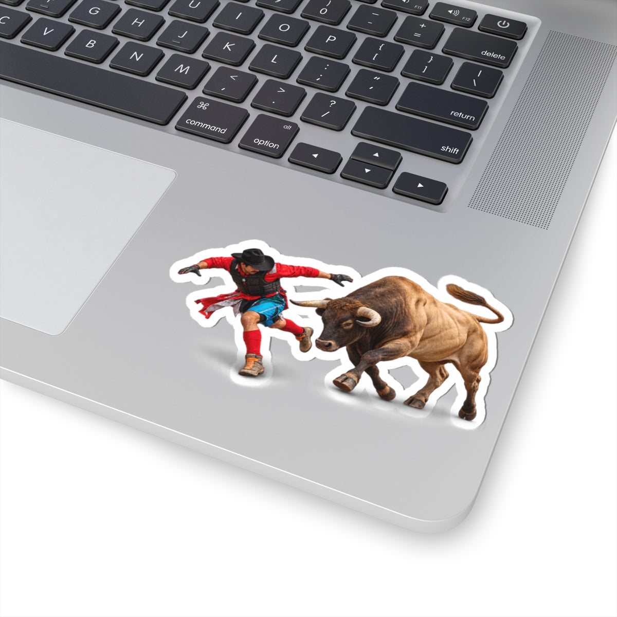 Kiss-Cut Stickers - Cowboys - Bull Chasing Clown - Ground Shadow - without Text - 3D Transparent